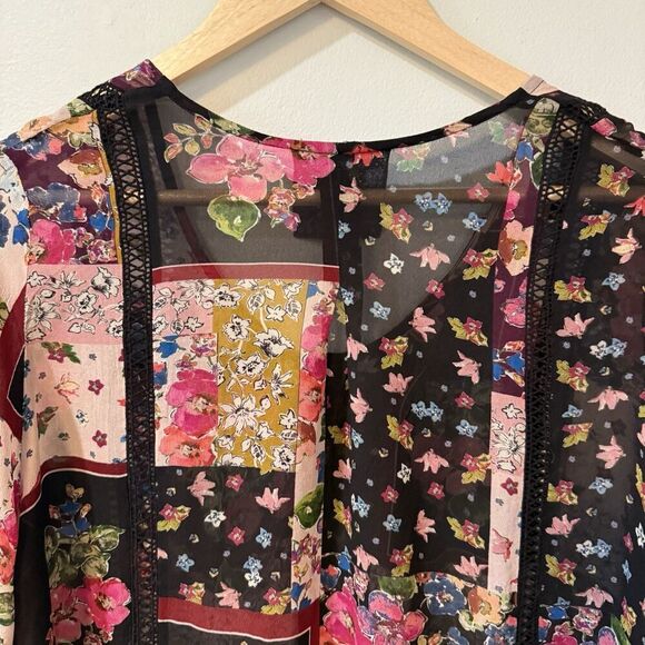 Johnny Was Jade Roswell Pieced Blouse Pink Black Lace Patchwork Floral Top S - Picture 3 of 9